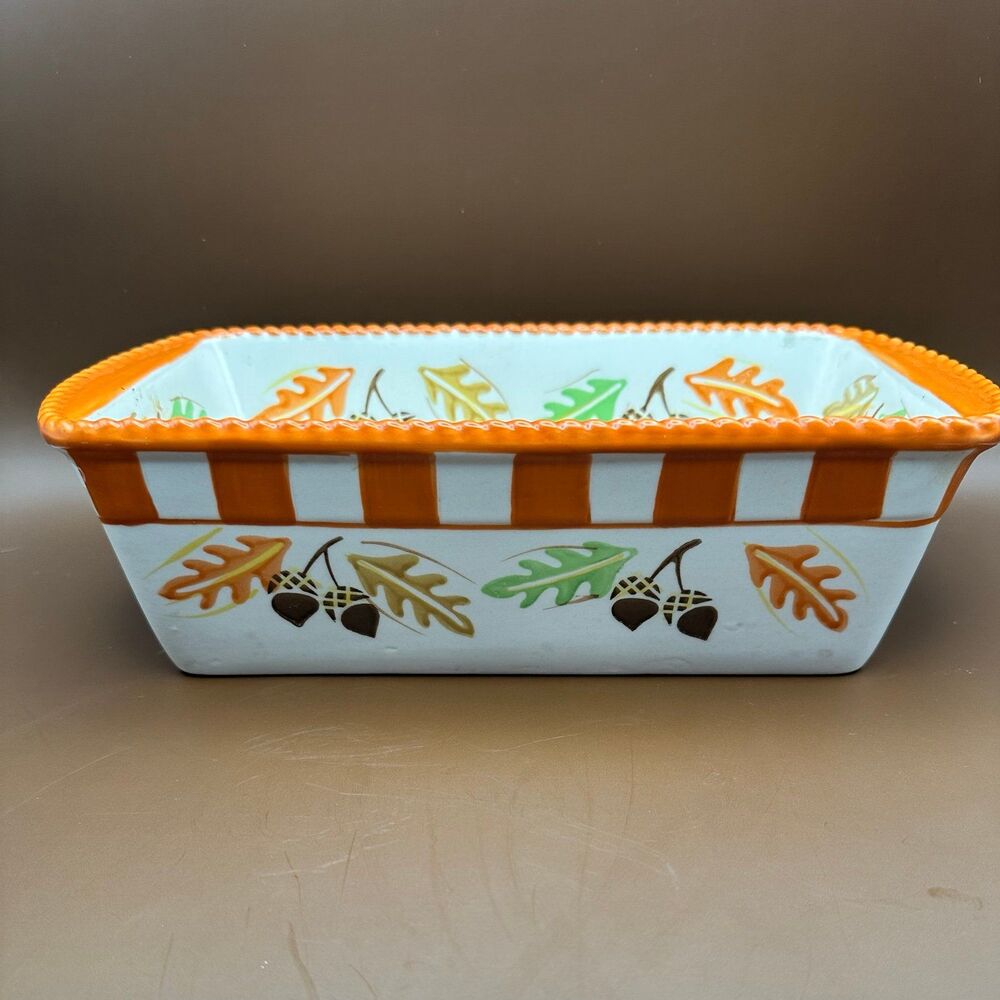 Temp-tations Old World Harvest Ceramic Baker 1.75 QT Autumn Leaves Acorn Orange